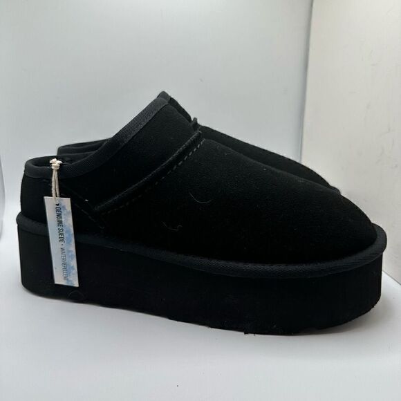 CUSHIONAIRE Women's Genuine Suede Cozy Mule Platform +Memory Foam 10 BLACK - Picture 1 of 7